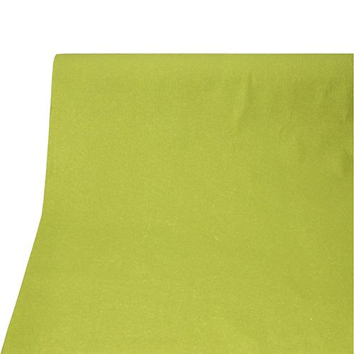 Un gros plan de la nappe PAPSTAR, semblable à du tissu, PV-Tissue Mix « ROYAL Collection » (20 m x 1,18 m) de la PAPSTAR GmbH en vert clair uni montre de légères rides sur la surface semblable à du tissu devant un fond blanc simple.