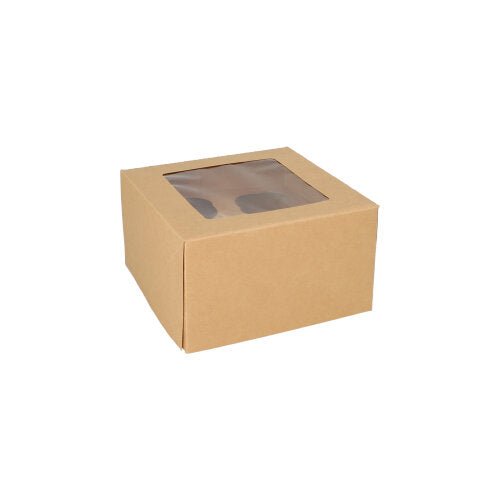 La boîte à cupcakes carrée de 25 PAPSTAR 10 cm avec fenêtre en PLA de PAPSTAR GmbH est biodégradable et est présentée sur fond blanc.