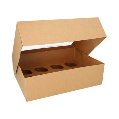 La boîte à cupcakes carrée de 25 PAPSTAR 10 cm avec fenêtre en PLA de PAPSTAR GmbH peut contenir six cupcakes, les protège en toute sécurité et est biodégradable.