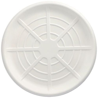 Les PAPSTAR 25 plateaux de service, canne à sucre « pure » ronds de la PAPSTAR GmbH sont des plateaux de service ronds et blancs avec des cercles concentriques en relief et des lignes géométriques ; écologiques et idéaux pour un service durable.