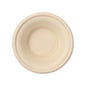 Un simple bol rond PAPSTAR en bagasse "pure", Ø 15,5 cm, naturel, 380 ml de PAPSTAR GmbH en vue de dessus. Le bol biodégradable se distingue par un design lisse et simple avec des bords légèrement surélevés et sans décorations visibles.