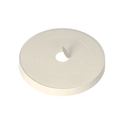 Un paquet de 50 couvercles ronds blancs Starpak pour gobelets en carton de 9 cm de diamètre, vu d'en haut sur fond blanc. Marque : Starpak.