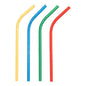 Quatre pailles en papier flexibles PAPSTAR Shake-Halme (Ø 8 mm, 25 cm) aux couleurs jaune, bleu, vert et rouge de la PAPSTAR GmbH sont disposées verticalement côte à côte sur fond blanc.