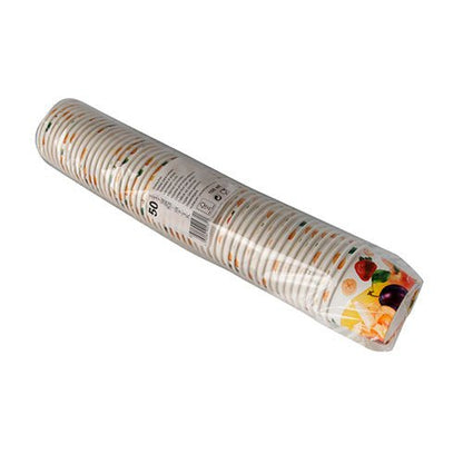 Starpak 50 gobelets à glace, carton rond : Un paquet de 50 assiettes en carton rondes jetables avec des motifs colorés de fruits et aliments - idéal pour les fêtes, pique-niques ou pour servir des desserts. Marque : Starpak.