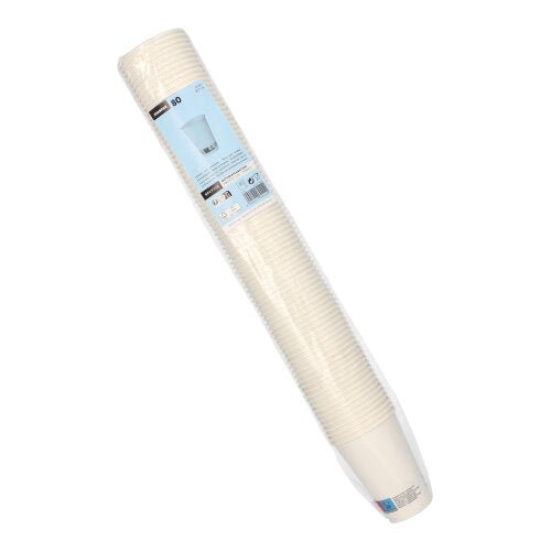 Illustré est un paquet de 80 gobelets en carton blanc Starpak « To Go » (0,18 l, 7 cm de diamètre, 9,2 cm) emballé dans un film plastique avec une étiquette bleu-blanc sur fond blanc.