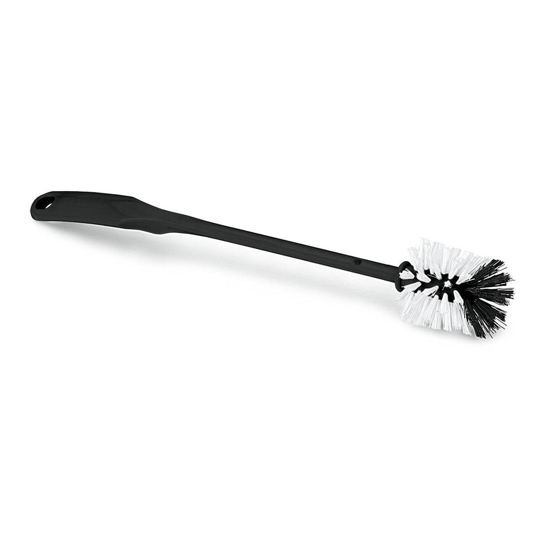 La brosse urinoir Nölle Profi Brush en regranulat de Nölle Profi Brush Bürsten- & Pinseltechnik e.K. a un long manche noir et une tête ronde avec des poils blancs et noirs, représentés sur un fond blanc simple.