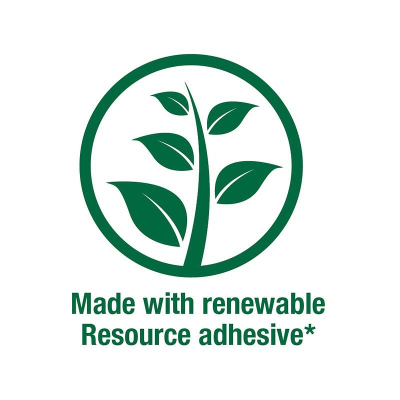 Un symbole circulaire vert avec une plante stylisée et le texte "Fabriqué avec un adhésif à ressources renouvelables*" souligne que les notes Post-it® en grand format, jaune, ligné (100% PEFC) de 3M Deutschland GmbH sont des notes adhésives écologiques.