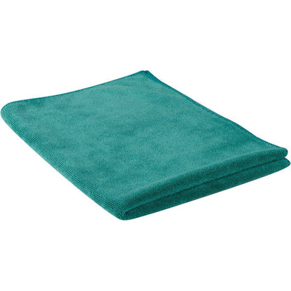 Un chiffon en microfibre vert plié ENA Platin Fenstertuch (40x50 cm) de Abena Re-Seller GmbH est illustré sur un fond blanc. Le chiffon doux et texturé avec des bords travaillés est parfait pour un nettoyage sans traces. Emballage : 10 pièces.
