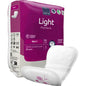 Un paquet de ABENA Light Mini 1, Premium de Abena Re-Seller GmbH contient 20 protections pour l'incontinence légère. Un coussinet est illustré à l'avant. L'emballage violet-blanc montre les détails du produit et les logos de la marque.