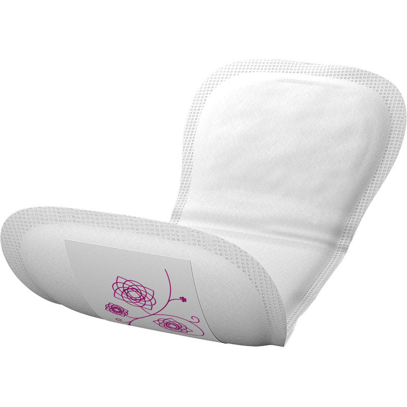 Un gros plan d'une protection pour incontinence ABENA Light Mini 1, Premium de Abena Re-Seller GmbH montre une protection douce et absorbante pour l'incontinence légère avec des bords incurvés et un motif violet. Le paquet contient 20 pièces.