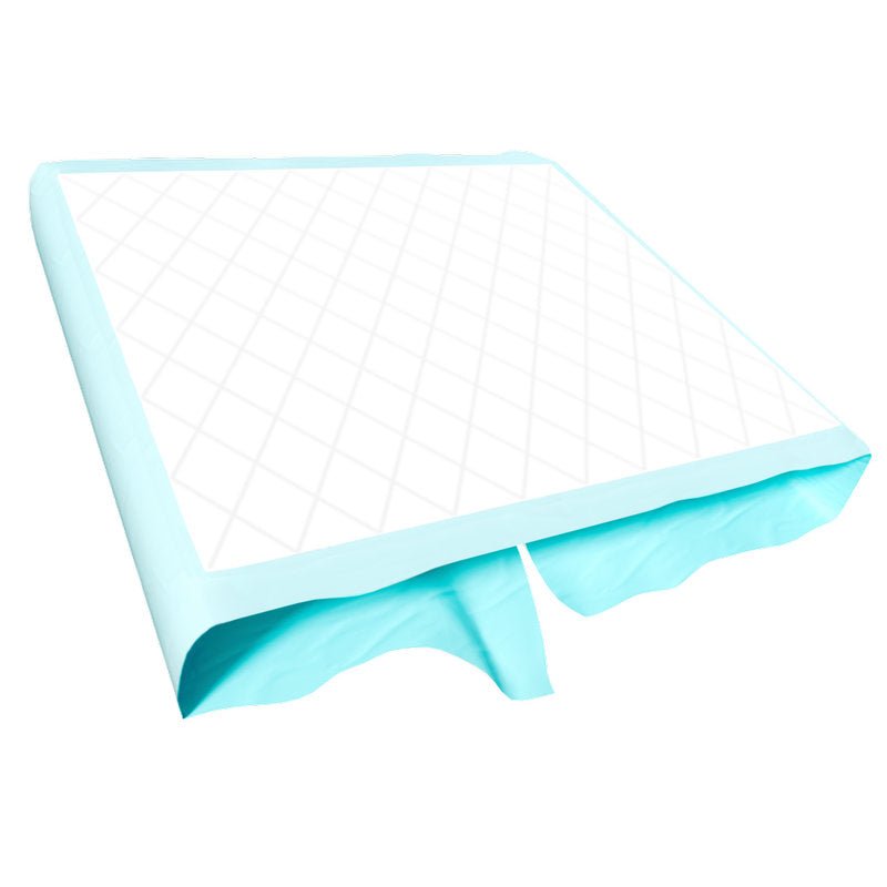 La protection jetable Abena Re-Seller GmbH Abri-Soft Superdry (80x180 cm, paquet de 30 pièces) est illustrée avec une surface matelassée blanche et un dos en plastique bleu, partiellement pliée pour montrer les couches protectrices pour le soin de l'incontinence.