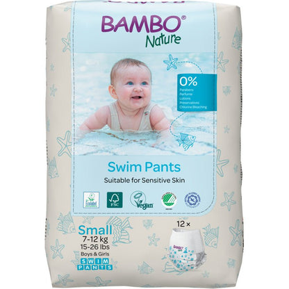 Les couches de bain Bambo Nature, taille S, 7-12 kg (paquet de 12 pièces) de Abena Re-Seller GmbH sont sans parabènes et sans parfum - idéales pour la peau sensible des bébés et les petits nageurs de 7-12 kg.