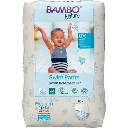 Un paquet de couches de bain Bambo Nature taille M (12+ kg) de Abena Re-Seller GmbH contient 12 couches de bain. Doux, végan, sans parfum ni lotion - idéal pour les peaux sensibles.