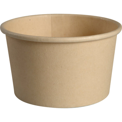 Le gobelet à glace Abena Re-Seller GmbH 120 ml, carton/PE est un simple gobelet à glace rond, brun, avec des bords lisses et un revêtement PE, photographié sur un fond blanc.