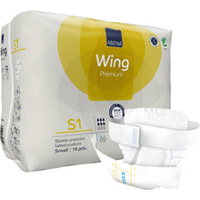 Un paquet de ABENA Wing Premium de Abena Re-Seller GmbH avec une couche pour adultes blanche dépliée sur le devant ; l'emballage montre 15 petits exemplaires offrant une protection et un confort fiables pour les utilisateurs.