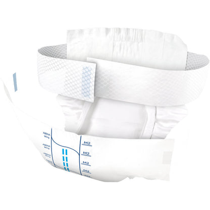 L'ABENA Wing Premium de Abena Re-Seller GmbH est ouvert avec une ceinture élastique, des languettes latérales et des lignes de mesure bleues. Ce produit d'incontinence offre protection et confort avec un intérieur rembourré et des bords pour une protection anti-fuite fiable.