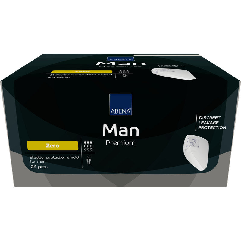 ABENA Man Zero, Premium | Emballage (24 pièces) de Abena Re-Seller GmbH offre une protection discrète avec une capacité d'absorption "Zero". L'élégant emballage noir contient 24 pièces pour une protection fiable et discrète en cas de faiblesse vésicale légère.
