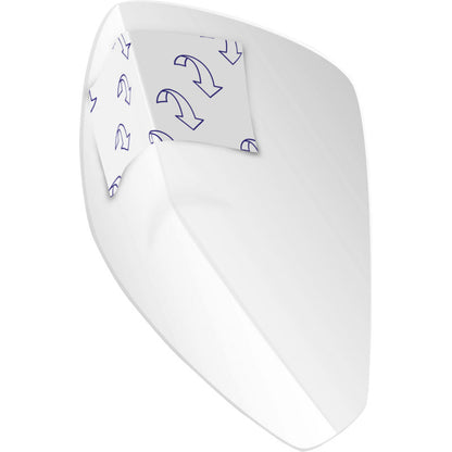 Un film adhésif blanc en forme de rétroviseurs de voiture, avec un dos amovible et des symboles de flèche pour un retrait facile - similaire à la protection discrète de ABENA Man Zero, Premium de Abena Re-Seller GmbH (emballage de 24 pièces).