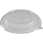 Un couvercle RPET transparent et rond pour bol (ø14,5 cm) de Abena Re-Seller GmbH avec centre surélevé et petite languette, illustré sur fond blanc. Paquet de 50 pièces.