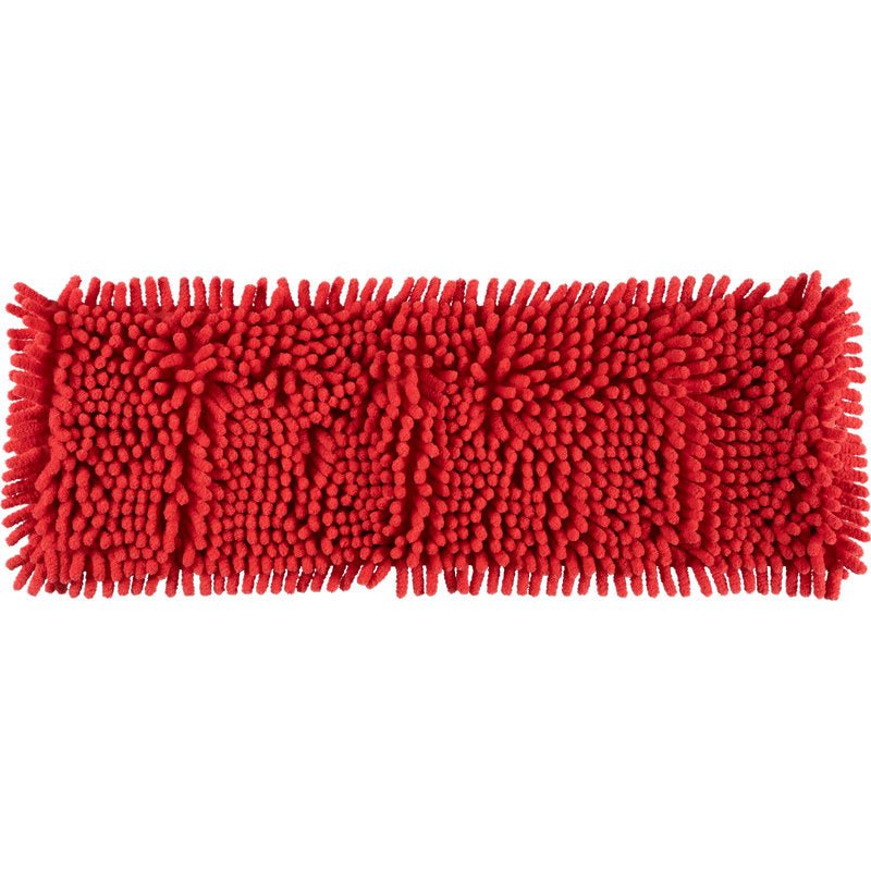Le balai microfibre ENA Chenille de Abena Re-Seller GmbH est un tampon rectangulaire rouge avec des rangées épaisses et structurées de microfibres, conçu pour un nettoyage efficace des sols.