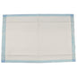 La protection rectangulaire jetable 60x90 cm d'Abena Re-Seller GmbH, ABENA Tissue, 8 couches, avec noyau absorbant blanc et bords bleus, offre une protection et un confort accrus. Paquet : 25 pièces.