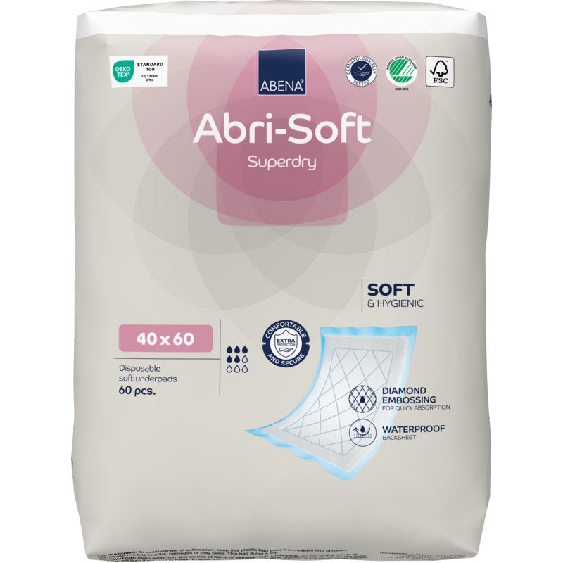 Un paquet de 60 alèses jetables Abena Re-Seller GmbH, Abri-Soft Superdry, Bleu (40 x 60 cm). Parfaites pour les établissements de soins, elles se distinguent par leur douceur, leur hygiène, leur gaufrage en losange et leur dessous imperméable.