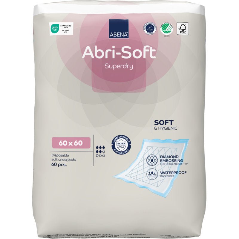 Un paquet de 60 alèses Abena Re-Seller GmbH, Abri-Soft Superdry, Bleu (60 x 60 cm) offre douceur, hygiène, une couche imperméable et un gaufrage en losange - idéal comme protection pour incontinence.