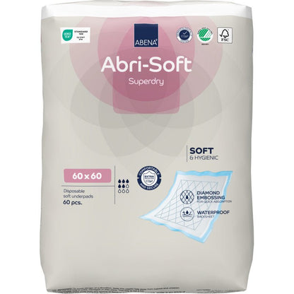Un paquet de 60 alèses Abena Re-Seller GmbH, Abri-Soft Superdry, Bleu (60 x 60 cm) offre douceur, hygiène, une couche imperméable et un gaufrage en losange - idéal comme protection pour incontinence.
