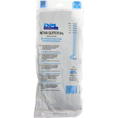 Eine Packung Abena Re-Seller GmbH Haushaltshandschuhe Latex, Schwarz, Größe 8-8½, mit auf der Vorderseite in blauer und schwarzer Schrift aufgedruckten Produktangaben und Hinweisen.