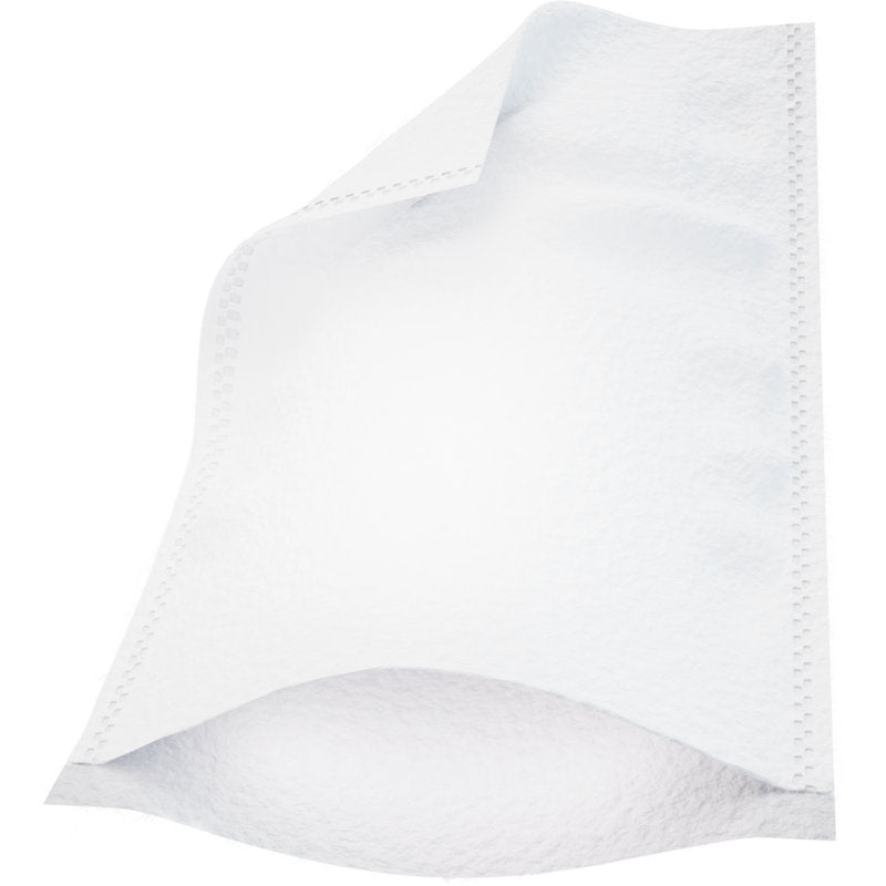 Un seul gant de toilette Molton Ultra Sonic blanc (16x23 cm) de Abena Re-Seller GmbH, illustré sur un fond blanc. Le gant jetable a des bords légèrement incurvés et des coutures visibles. Paquet de 50 pièces.