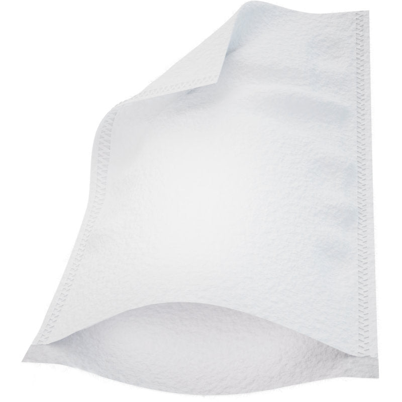 Un gant de toilette en molleton blanc unique ECO (22,5 x 15 cm) de Abena Re-Seller GmbH, avec des bords cousus et une surface texturée, partiellement soulevée pour révéler son épaisseur et sa flexibilité - exactement comme celle du paquet de 50 de la ligne ultra-sonique.