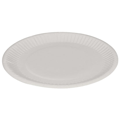 L'assiette en carton ronde, blanche de Abena Re-Seller GmbH est une assiette jetable ronde et blanche avec un bord cannelé - écologique et parfaite pour des événements respectueux de l'environnement.