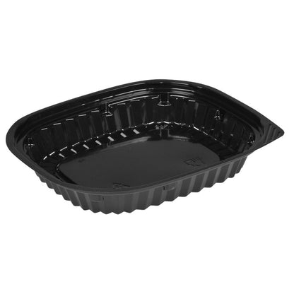 La boîte à sushi noire Abena Re-Seller GmbH est une boîte noire rectangulaire avec des côtés nervurés, idéale pour la présentation élégante ou le stockage de sushi, présentée vide sur fond blanc.