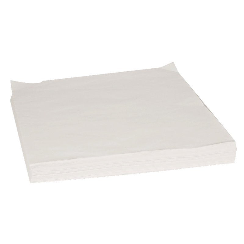 Une pile de serviettes dentaires blanches et carrées (33x34 cm, papier, blanc) de la société Abena Re-Seller GmbH est proprement alignée avec des coins repliés. L'emballage contient 1000 pièces ; toutes absorbantes et présentées sur un fond blanc.