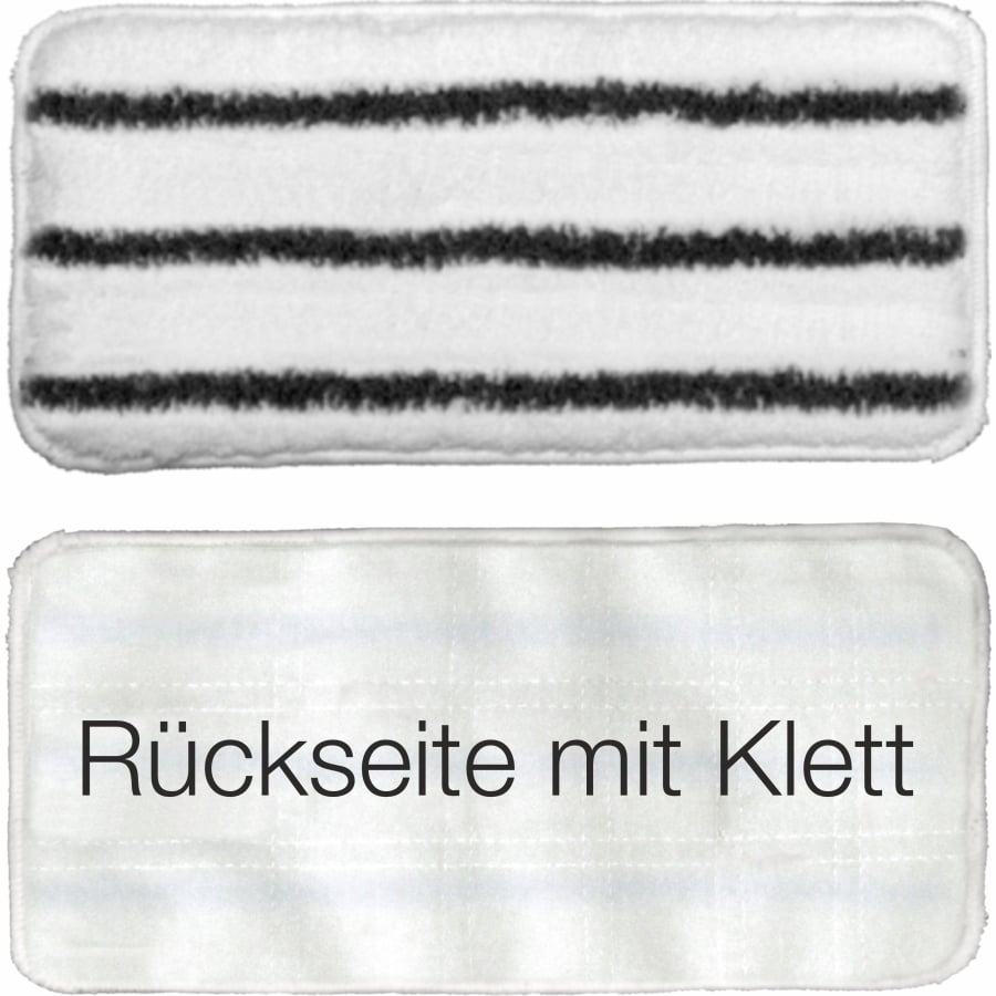 Abgebildet sind zwei rechteckige Reinigungspads: das obere Auslaufartikel Arcora Handpad hart 27x13 cm mit nanostrukturierter Oberfläche und drei schwarzen Streifen für den professionellen Einsatz, und das untere schlichte weiße Pad mit der Aufschrift "Rückseite mit Klett". Marke: Arcora International GmbH.