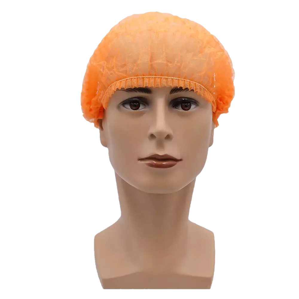 L'image montre une tête de mannequin avec une Klipphaube orange AMPri MED-COMFORT 52 cm de la société AMPri Handelsgesellschaft mbH. Le fond est simplement blanc. La casquette en polypropylène couvre toute la tête et s'ajuste étroitement à la racine des cheveux, offrant ainsi une protection hygiénique.