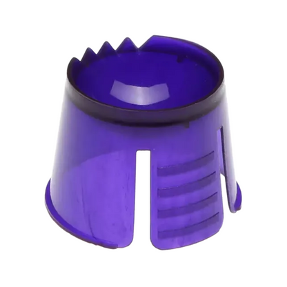 Un accessoire cylindrique bleu en polypropylène avec des bords crénelés est destiné à être utilisé comme composant dans des matériaux dentaires. Il est fendu d'un côté et probablement destiné à des fins de dosage ou de mélange. Distribué sous le nom de produit « conteneur Dappen jetable AMPri PP pour portionner et mélanger des matériaux dentaires 1000 pièces » par la AMPri Handelsgesellschaft mbH.