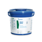 Un grand conteneur en plastique bleu avec une poignée et un couvercle rond portant l'inscription "Dr. Schumacher DESCO WIPES EIMER | Packung (6 Stück)" de la société Dr. Schumacher GmbH, avec des instructions bleues et vertes pour les lingettes désinfectantes pour le nettoyage des surfaces.