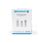 Une boîte d'aiguilles Alphacheck Professional Pen PLUS, de différentes tailles, destinées aux injections d'insuline. La boîte présente une illustration des aiguilles stériles et indique leur taille : 0,30 mm (30G) x 5 mm. Elle contient 100 pièces de la marque Berger Med GmbH.
