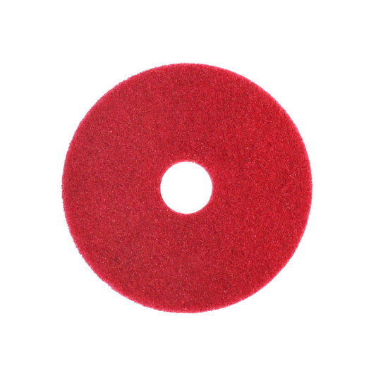 Das Arcora Superpad Rot Unterhaltsreinigung von Arcora International GmbH, konzipiert für den Einsatz mit Scheuersaugautomaten oder Spritzreinigern bis 400 U/min, ist in rot mit Mittelloch auf weißem Hintergrund dargestellt.