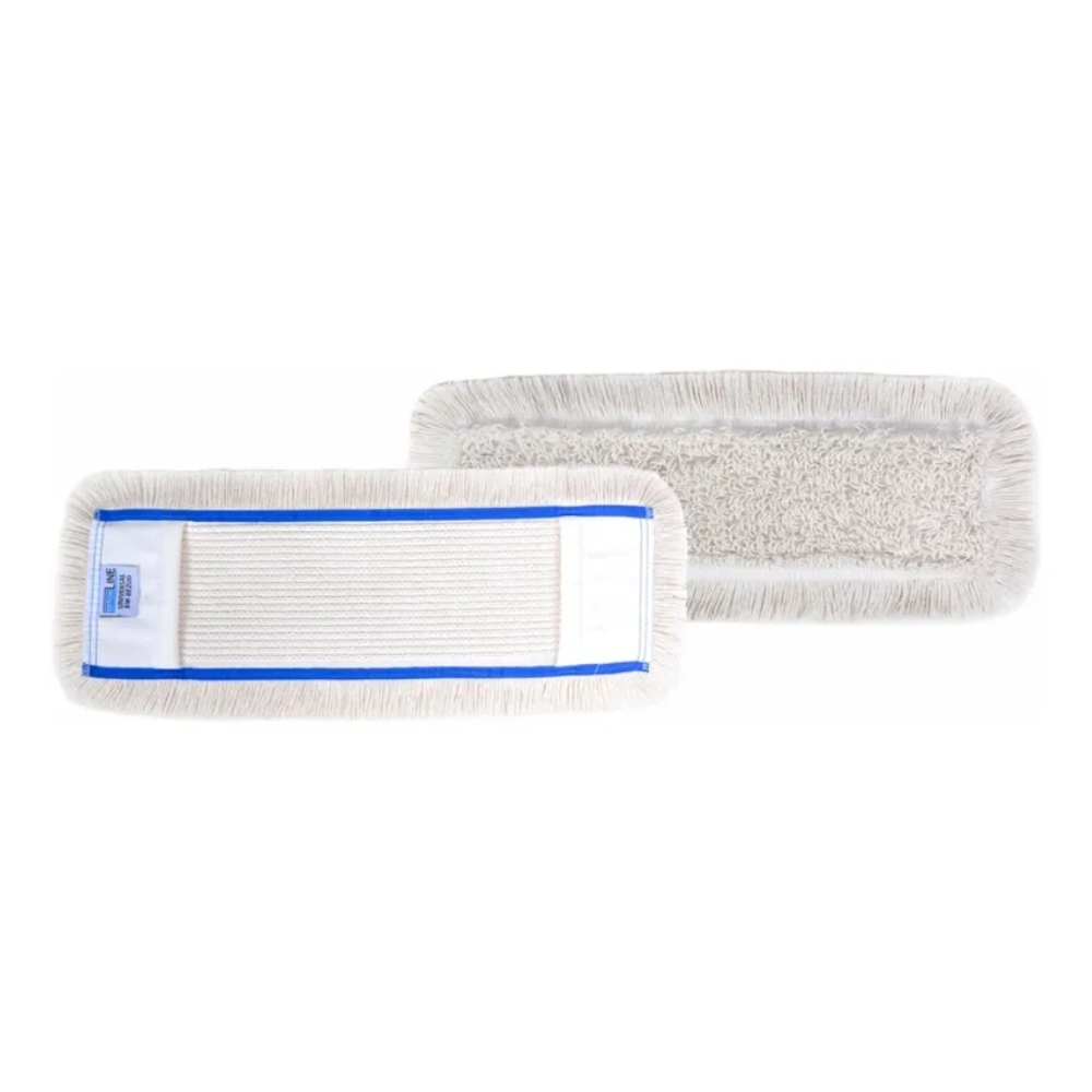 Illustrés sont deux tampons rectangulaires blancs Arcora Universal Bw de Arcora International GmbH - l'un montre la surface de nettoyage texturée, l'autre le verso avec un bord bleu et une étiquette - idéal pour le nettoyage industriel avec votre solution préférée.