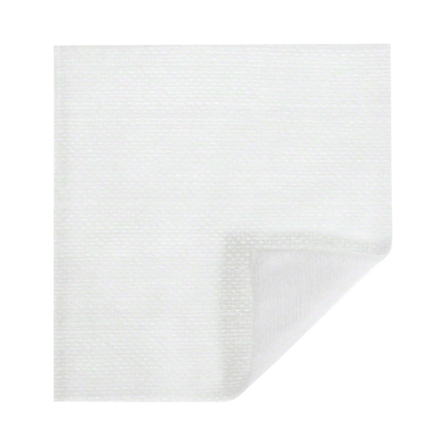 Une B. Braun compresse non tissée Askina®, fabriquée par B. Braun Deutschland GmbH & Co. KG, est pliée à un coin devant un fond blanc, mettant en valeur sa texture et son apparence impeccable.