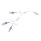 Le B. Braun Caresite® Ensemble d'extension en Y à petit calibre avec 3 Caresite® dispose de tubes transparents ramifiés avec des connecteurs violets et trois raccords Luer-Lock. Il est compatible avec les lignes de perfusion sans aiguille et conçu pour la thérapie intraveineuse dans le domaine médical.