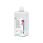 La bouteille Softaskin® pure 1000 ml de B. Braun Deutschland GmbH & Co. KG a un design rectangulaire blanc avec une étiquette bleu-blanc, un logo rose pour la compatibilité cutanée, un bouchon à vis et est une lotion lavante sans allergènes, idéale pour les peaux sensibles.
