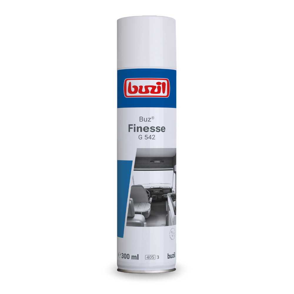 Le Buzil Buz® Finesse G 542, un produit d'entretien et de soin spécial prêt à l'emploi dans une bouteille de 300 ml de BUZIL-WERK Wagner GmbH & Co. KG, est parfaitement adapté aux tâches de nettoyage et d'entretien. Il est particulièrement adapté à l'entretien des meubles et offre un soin spécial avec un effet antistatique pour garder les surfaces impeccables et sans poussière.