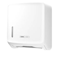 Der CWS PureLine Paper Faltpapierspender | Packung (1 Stück) von CWS ist ein weißer, wandmontierter Spender mit Frontfenster und Bodenschlitz, der eine hygienische Aufbewahrung und ein modernes Aussehen gewährleistet.