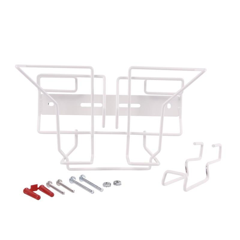 Un cadre métallique blanc avec du matériel de fixation, idéal comme support mural et de chariot pour les lingettes de nettoyage Oxivir Excel SoftPack de Diversey Deutschland GmbH & Co. OHG, kit de montage pour Wipes-Softpack (1 pièce).