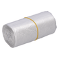 Un rouleau de sacs poubelle DEISS Standard® 59815, Transparent, 10 litres - emballé par EMIL DEISS KG (GmbH + Co.) et sécurisé avec un élastique jaune - repose sur un fond blanc simple.