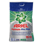 Ein 13-kg-Sack Dr. Schnell ARIEL Formula Pro PLUS Desinfektions-Vollwaschmittel von DR.SCHNELL GmbH & Co. KGaA entfernt Flecken, tötet 99,999% der Bakterien ab und sorgt für professionelle Wäschehygiene. Blau-silbernes Design mit grünem Stern-Logo und rotem Text.