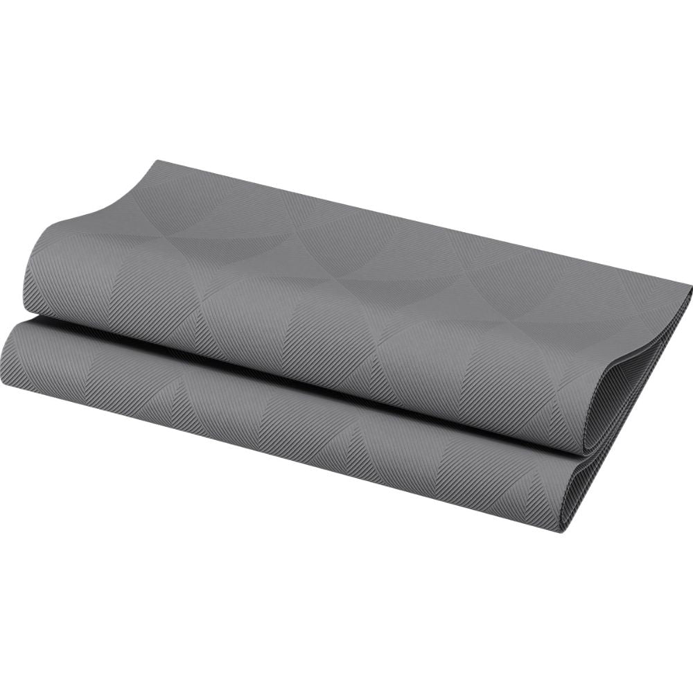 Le tapis de yoga gris pliable avec un motif discret est partiellement déplié - idéal à combiner avec les serviettes Duni GmbH Elegance Crystal 48 x 48 cm pour un entraînement stylé ou une séance relaxante.